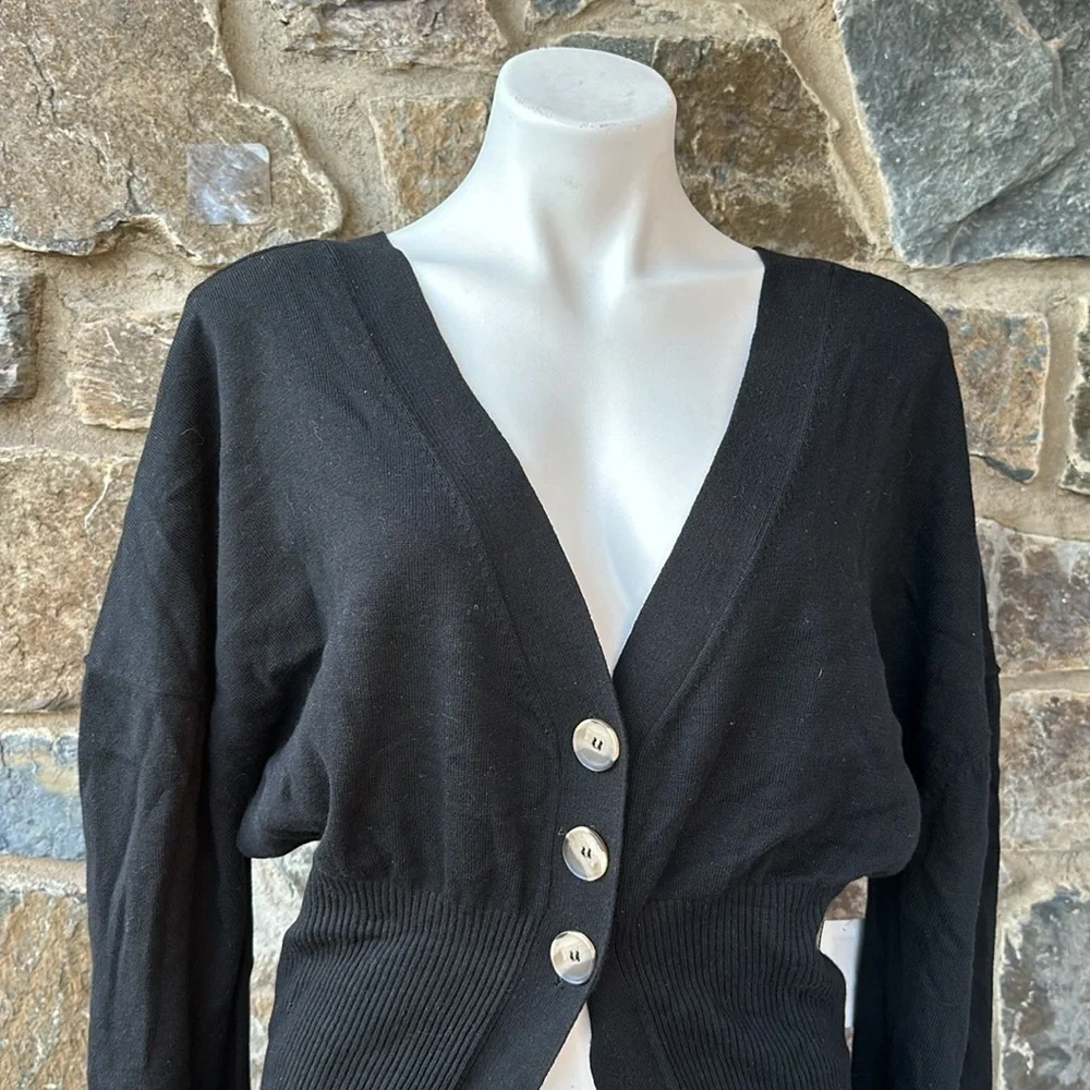 Good American NWT Waisted Cardi Knit Sweater in Black Size 1/2 (Small/Medium)